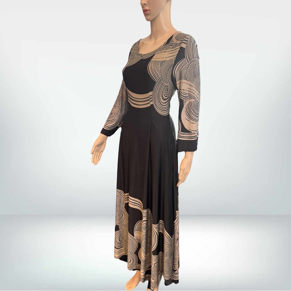 Reborn Black/Taupe Pucci Style Stretch Maxi Dress L NWOT